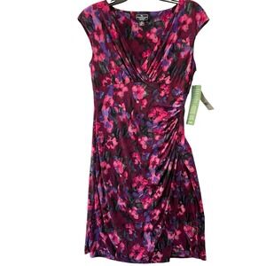 American Living Women Floral Print Ruched V Neck Sheath Dress‎ Size 10